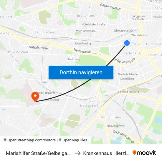 Mariahilfer Straße/Geibelgasse to Krankenhaus Hietzing map