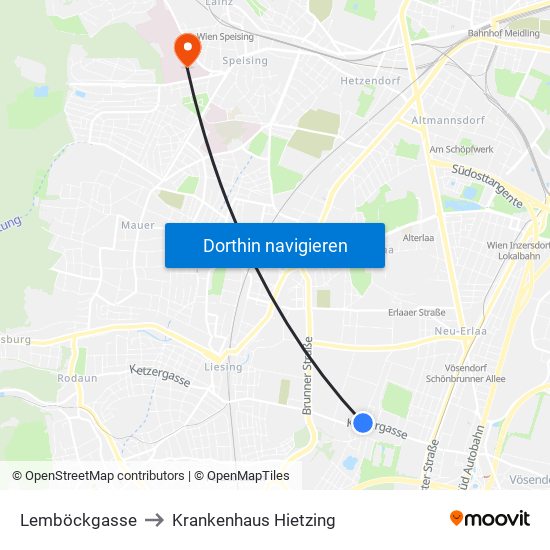 Lemböckgasse to Krankenhaus Hietzing map