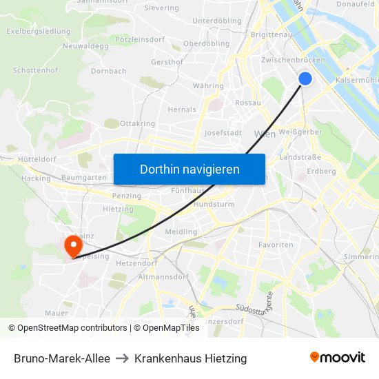 Bruno-Marek-Allee to Krankenhaus Hietzing map
