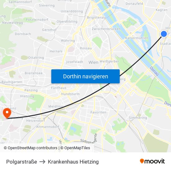 Polgarstraße to Krankenhaus Hietzing map