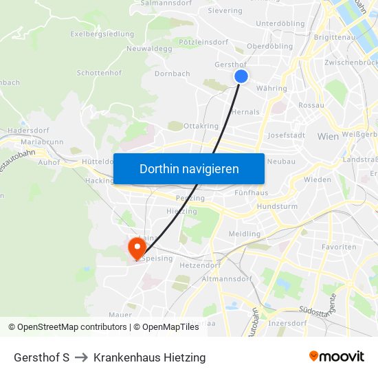 Gersthof S to Krankenhaus Hietzing map