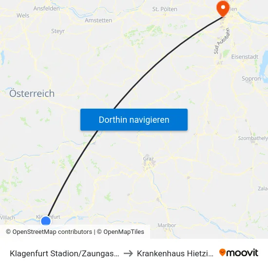 Klagenfurt Stadion/Zaungasse to Krankenhaus Hietzing map