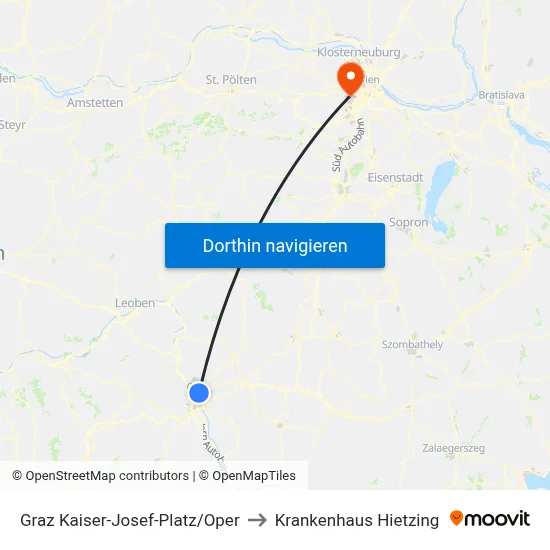 Graz Kaiser-Josef-Platz/Oper to Krankenhaus Hietzing map