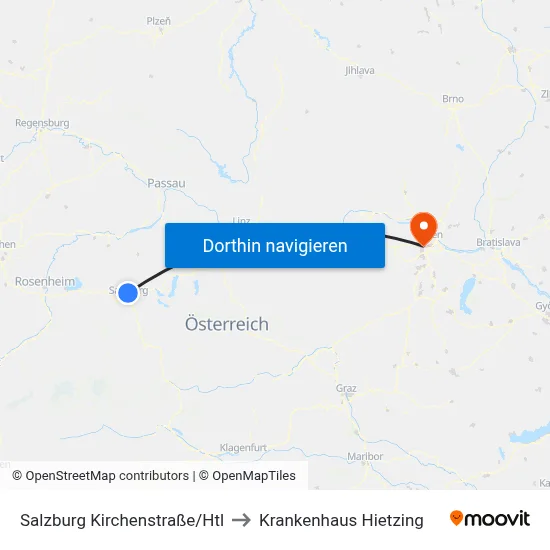 Salzburg Kirchenstraße/Htl to Krankenhaus Hietzing map