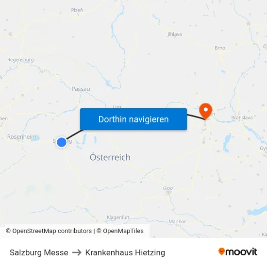 Salzburg Messe to Krankenhaus Hietzing map