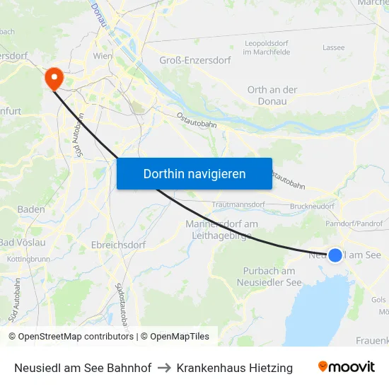 Neusiedl am See Bahnhof to Krankenhaus Hietzing map