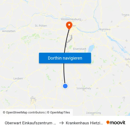 Oberwart Einkaufszentrum Eo to Krankenhaus Hietzing map