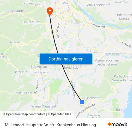 Müllendorf Hauptstraße to Krankenhaus Hietzing map