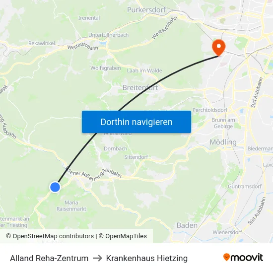 Alland Reha-Zentrum to Krankenhaus Hietzing map