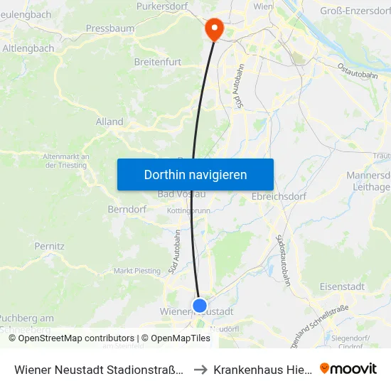 Wiener Neustadt Stadionstraße 13/36 to Krankenhaus Hietzing map
