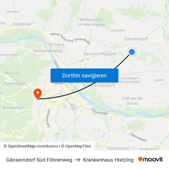 Gänserndorf Süd Föhrenweg to Krankenhaus Hietzing map