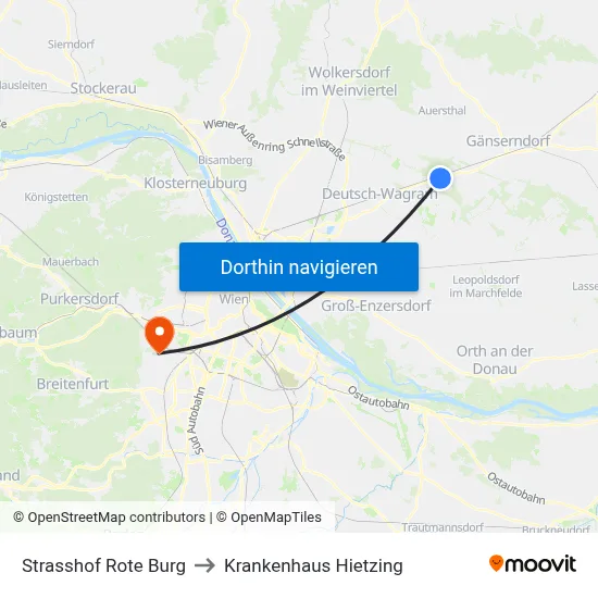 Strasshof Rote Burg to Krankenhaus Hietzing map