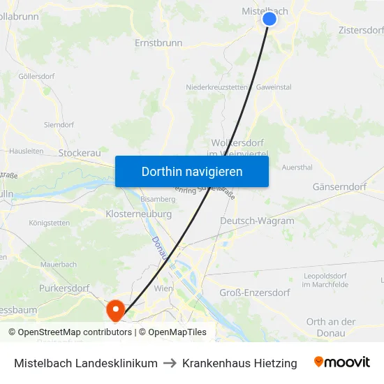Mistelbach Landesklinikum to Krankenhaus Hietzing map