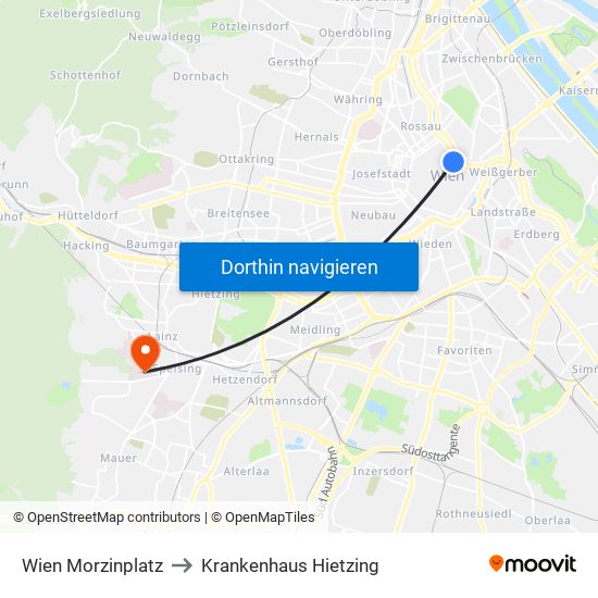 Wien Morzinplatz to Krankenhaus Hietzing map