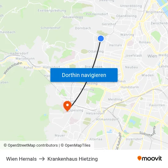 Wien Hernals to Krankenhaus Hietzing map