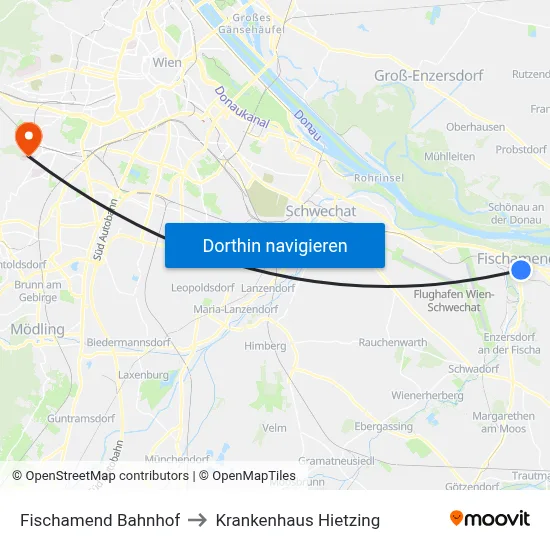 Fischamend Bahnhof to Krankenhaus Hietzing map