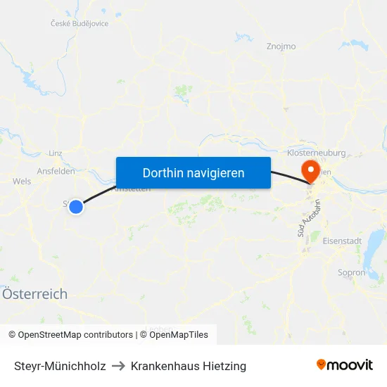 Steyr-Münichholz to Krankenhaus Hietzing map