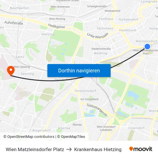 Wien Matzleinsdorfer Platz to Krankenhaus Hietzing map