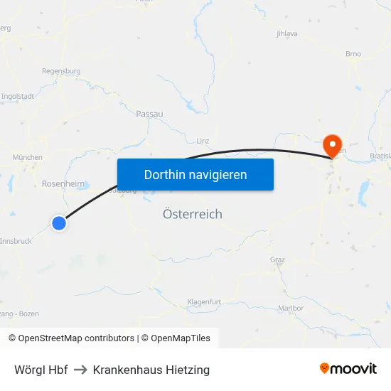 Wörgl Hbf to Krankenhaus Hietzing map