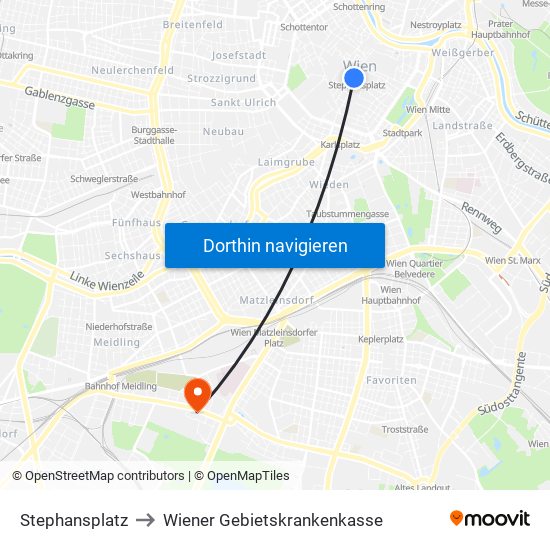 Stephansplatz to Wiener Gebietskrankenkasse map