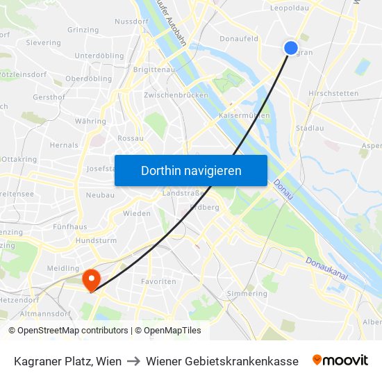 Kagraner Platz, Wien to Wiener Gebietskrankenkasse map