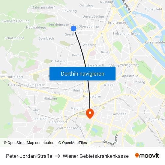 Peter-Jordan-Straße to Wiener Gebietskrankenkasse map