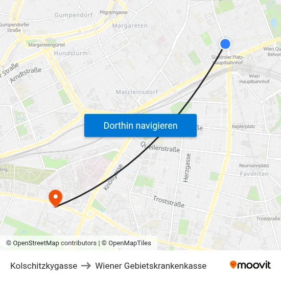 Kolschitzkygasse to Wiener Gebietskrankenkasse map