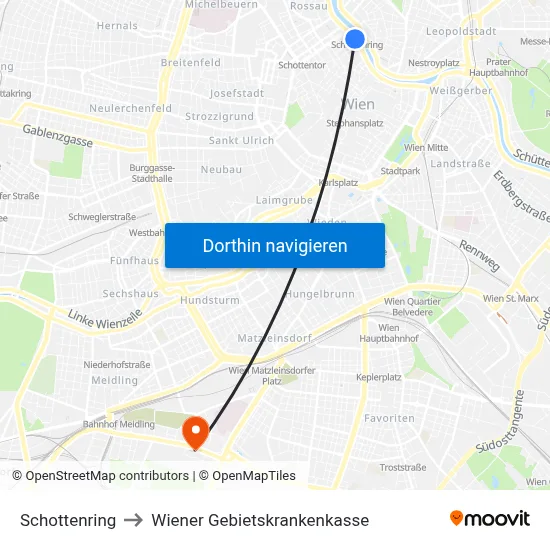 Schottenring to Wiener Gebietskrankenkasse map
