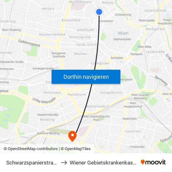 Schwarzspanierstraße to Wiener Gebietskrankenkasse map