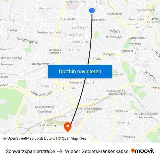 Schwarzspanierstraße to Wiener Gebietskrankenkasse map