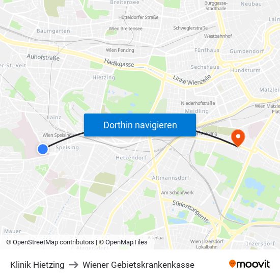 Klinik Hietzing to Wiener Gebietskrankenkasse map