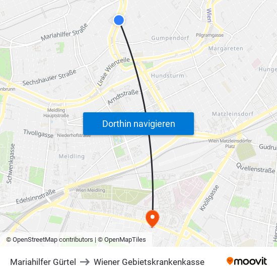 Mariahilfer Gürtel to Wiener Gebietskrankenkasse map