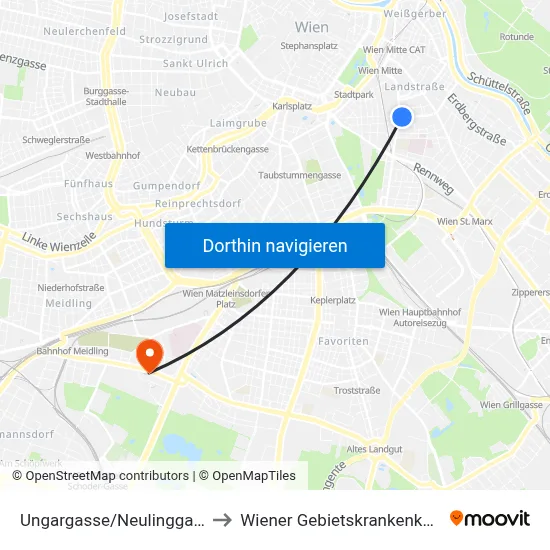 Ungargasse/Neulinggasse to Wiener Gebietskrankenkasse map