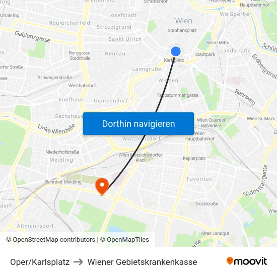 Oper/Karlsplatz to Wiener Gebietskrankenkasse map