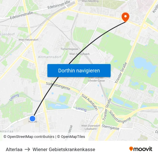 Alterlaa to Wiener Gebietskrankenkasse map