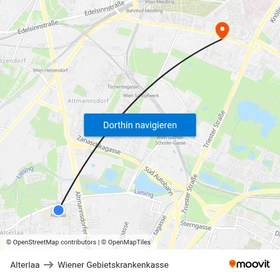 Alterlaa to Wiener Gebietskrankenkasse map