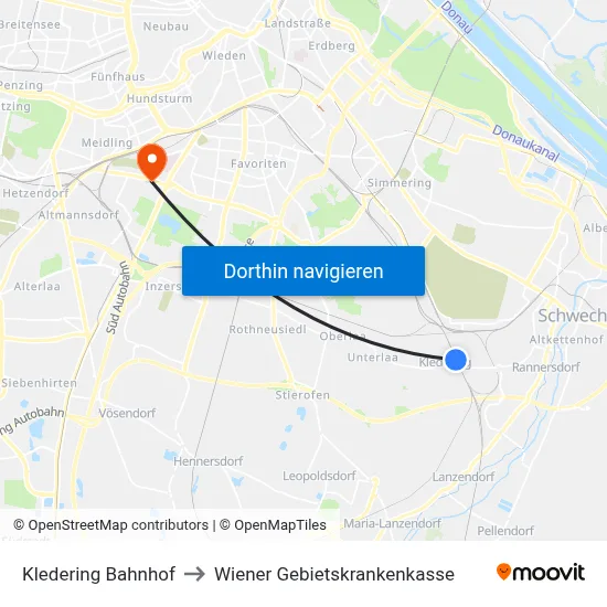 Kledering Bahnhof to Wiener Gebietskrankenkasse map