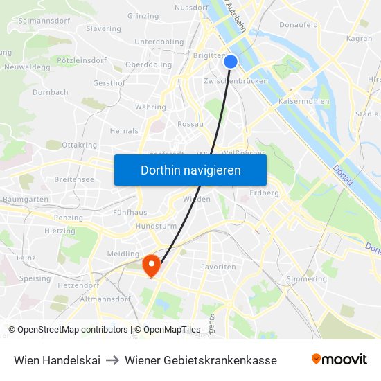 Wien Handelskai to Wiener Gebietskrankenkasse map