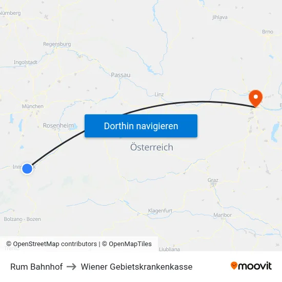 Rum Bahnhof to Wiener Gebietskrankenkasse map
