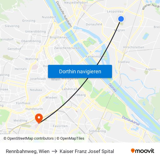 Rennbahnweg, Wien to Kaiser Franz Josef Spital map