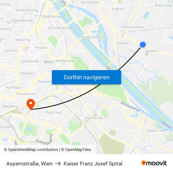 Aspernstraße, Wien to Kaiser Franz Josef Spital map
