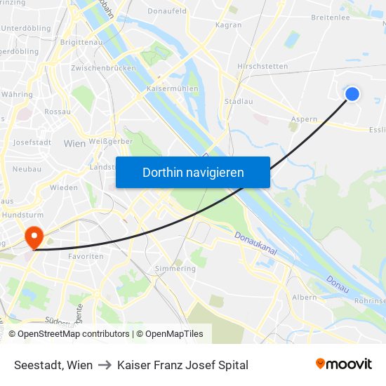 Seestadt, Wien to Kaiser Franz Josef Spital map