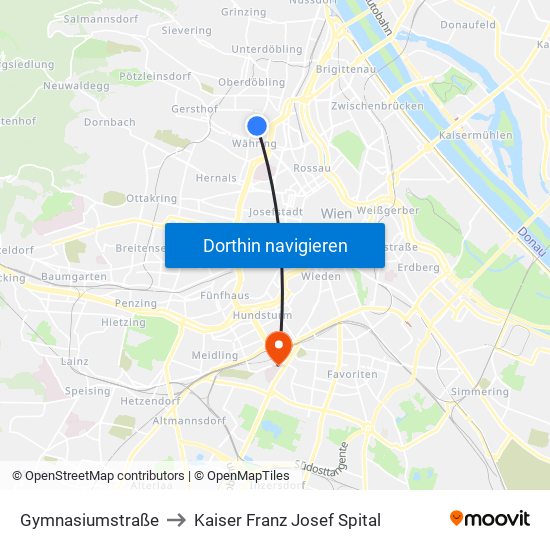 Gymnasiumstraße to Kaiser Franz Josef Spital map