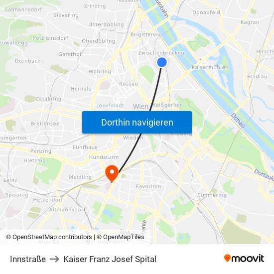 Innstraße to Kaiser Franz Josef Spital map