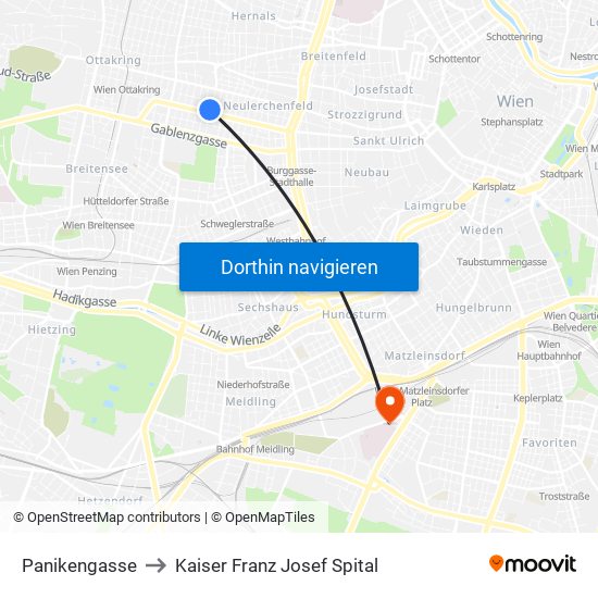 Panikengasse to Kaiser Franz Josef Spital map