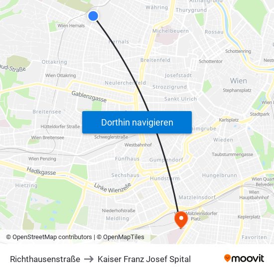 Richthausenstraße to Kaiser Franz Josef Spital map
