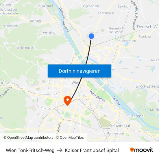 Wien Toni-Fritsch-Weg to Kaiser Franz Josef Spital map
