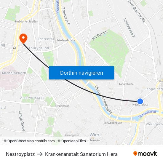 Nestroyplatz to Krankenanstalt Sanatorium Hera map