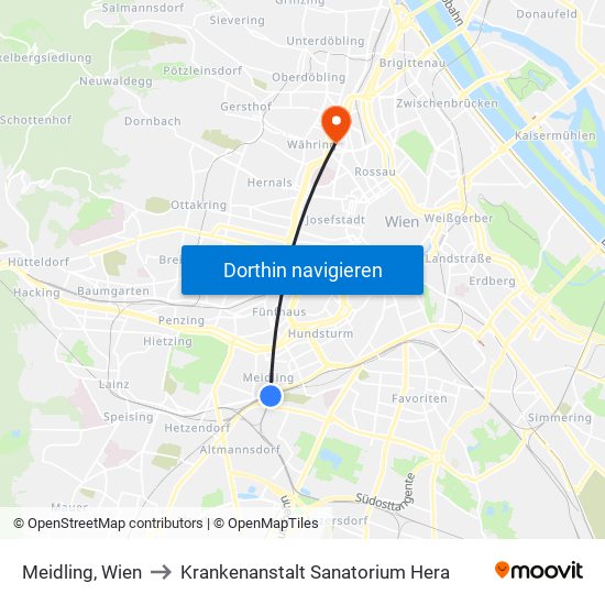 Meidling, Wien to Krankenanstalt Sanatorium Hera map