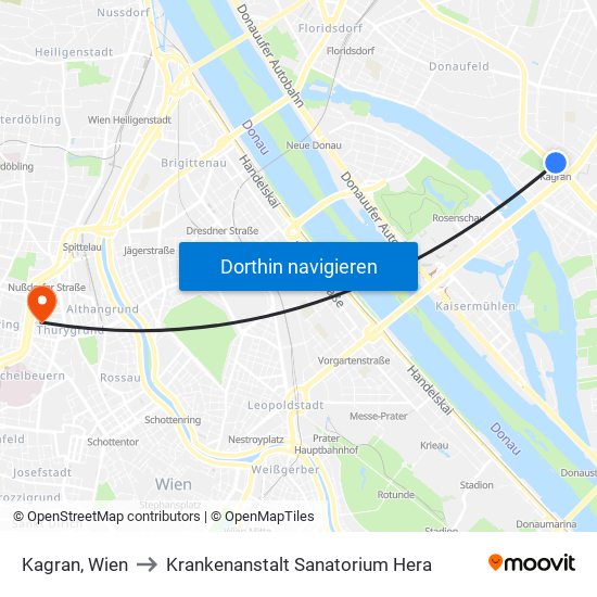 Kagran, Wien to Krankenanstalt Sanatorium Hera map